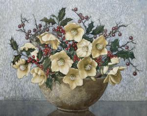 CONWAY Harold Edward 1872-1949,Christmas Roses with Holly,1947,David Duggleby Limited GB 2023-12-08