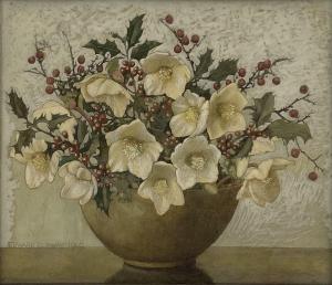 CONWAY Harold Edward 1872-1949,Christmas Roses with Holly,1946,David Duggleby Limited GB 2021-04-16