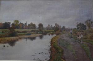 CONWAY LLOYD JONES,A man and donkey on a tow-path,1986,Andrew Smith and Son GB 2017-11-20