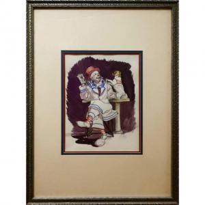 COOK Gladys Emerson,CLOWN PLAYING WITH DOG - BETWEEN BREAKS ILLUSTRATI,Waddington's 2019-12-12