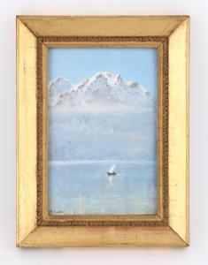 COOK Herbert Moxon 1844-1928,Lake Geneva, with a sailing vessel,snow covered m,1909,Ewbank Auctions 2022-03-24