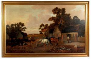 COOK J.B,horses, cattle, pigs and ducks in a farmyard,1890,Serrell Philip GB 2018-11-08
