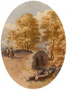 COOK OF PLYMOUTH William,A summer day with figures conversing upon a stone ,1874,Mallams 2021-02-28