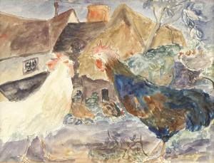 COOK Olive 1912-2002,Chickens outside a farmhouse,Sworders GB 2021-08-01
