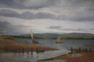 COOKE W.E,Estuary scene at Exemouth with figures and sailing vessels,1898,Cuttlestones GB 2019-12-04