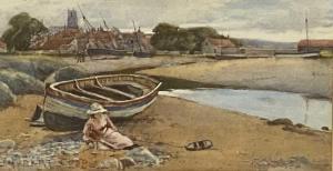 COOP Hubert 1872-1953,coastal scene with a young girl and her toy boat,Rogers Jones & Co 2022-09-27