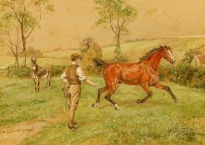 COOPER Alfred W 1850-1901,Breaking a horse whilst donkey watches,1856,Tennant's GB 2022-03-25