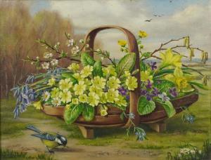 COOPER Constance 1905-1988,Bird before flowers in a trug basket,1971,Eastbourne GB 2023-01-11