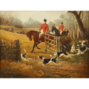 COOPER Edwin, Archt 1874-1942,HUNTSMEN WITH HOUNDS PASSING THROUGH THE RAIL GATE,Freeman 2015-11-19