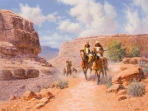 COOPER Wayne 1942,Native Americans on horseback riding through a red,O'Gallerie US 2023-01-16