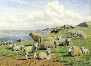COOPER WILLIAM SYDNEY,Sheep on cliffs with Reculver in the distance,Canterbury Auction 2014-10-07