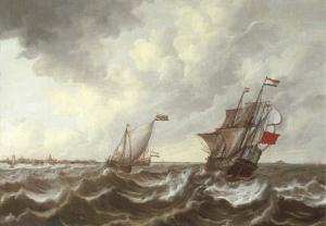 COOPSE Pieter 1640-1673,A Dutch threemaster and other shipping in a stiff ,Christie's GB 2002-09-24