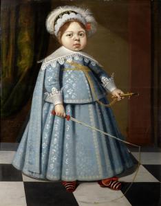 COOTSE C,Portrait of a child, full-length, in blue with red shoes,Bonhams GB 2014-07-09