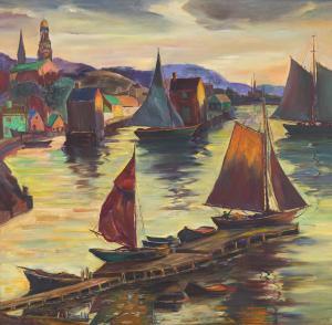 COPPEDGE Fern Isabel 1883-1951,Boats in Harbor,Freeman US 2023-12-03