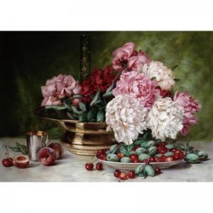 COQUELIN THEODORE CHARLES ANGE,STILL LIFE OF PEONIES AND CHERRIES ON A TABLE,Sotheby's GB 2005-03-09