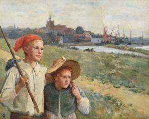 CORBET Matthew Ridley 1850-1902,Travelling rustic boys before a village,1901,Tennant's GB 2023-11-11