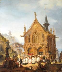 CORBIN Aline 1835-1848,Une procession à la sortie d\’une église normande,1836,Kohn FR 2022-12-16