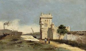 CORCHON Luís 1800-1800,Vista da Torre de Belém com crianças,Palacio do Correio Velho PT 2010-11-10