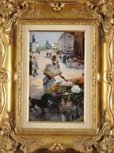 CORCHON Y DIAQUE Ricardo 1853-1925,Le marchand de fleurs Place de Clichy,Osenat FR 2009-05-24