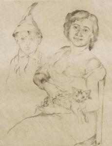 CORINTH Lovis 1858-1925,"Mutter mit Katze und Tiroler Bub". Originaltitel,1911,Schloss DE 2009-05-01