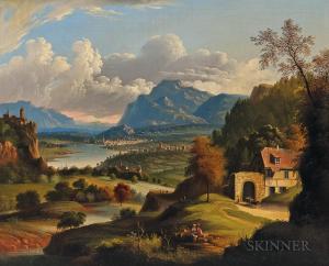 CORNE Michele Felice 1752-1845,Idyllic Landscape with Lake, Castle, and Distant T,Skinner 2018-01-26