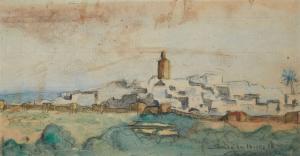 CORNEAU Eugene 1894-1976,Vue d'un village de Méditarranée,1928,Art Richelieu FR 2024-04-16