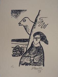 Corneille Guillaume 1922-2010,Femme à l'oiseau,1998,Sadde FR 2019-04-29