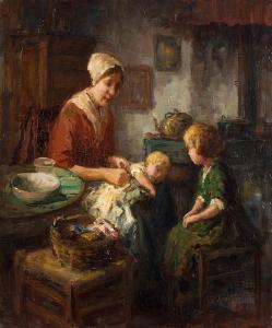 CORNELIS TERLOUW 1890-1948,Mutter mit Kleinkind und Mädchen in holländischem ,Leo Spik DE 2018-03-15