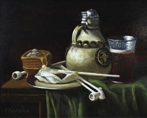 CORNELISZ C 1900-1900,Still life with stoneware jug and tobacco pipes,Twents Veilinghuis 2024-01-11