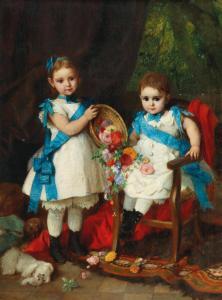 CORNICELIUS Georg,Zwei Geschwister mit blauen Schärpen vor einem Lan,Palais Dorotheum 2019-12-10