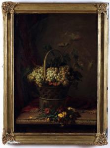 CORNILLON Jean Bapt. Joannes 1821,Natura morta con cesta colma d\’uva e fiori,Cambi IT 2023-11-09