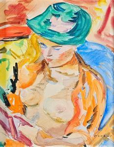 CORNU Pierre 1895-1996,Femme au chapeau vert,Saint Germain en Laye encheres-F. Laurent FR 2025-07-05