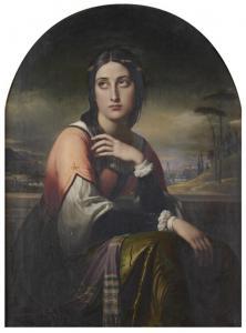 CORNU Sébastien 1804-1870,Jeune femme pensive devant une vue de Florence,Tajan FR 2009-06-22