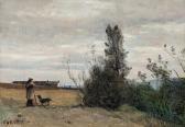 Corot Jean Baptiste Camille 1796-1875,LE BERGER AVEC LE CHIEN ROVER,1865,European Arts CZ 2024-04-28