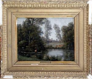 Corot Jean Baptiste Camille 1796-1875,PÊCHEUR EN BARQUE SUR LA RIVIÈRE,Pillon FR 2018-10-21