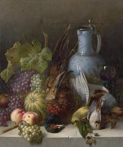 CORREGGIO Josef 1810-1891,Jagdstillleben mit Früchten und Fayencekrug,Galerie Bassenge DE 2018-05-31