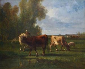 CORTES Antonio Cordero 1827-1908,Paysanne et ses vaches à la mare,Rennes Encheres FR 2013-11-24