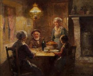 CORTES Edouard Leon 1882-1969,Le Repas du Soir, Effet de Lampe,Dallas Auction US 2015-11-04