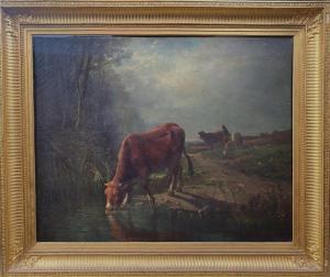 CORTES Y AGUILAR Andres 1810-1879,Jeune paysan avec vaches et veaux sur l,19th century,Eric Caudron 2023-02-23