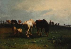 CORTES Y AGUILAR Andres 1810-1879,Landscape in evening light with cattles, sheeps a,Bruun Rasmussen 2022-09-12