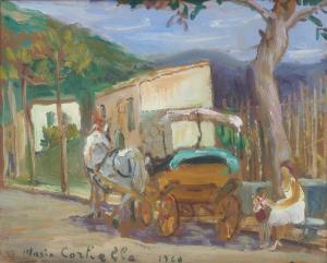 CORTIELLO Mario 1907-1981,Paesaggio con calesse e figure,1960,Capitolium Art Casa d'Aste 2024-02-22