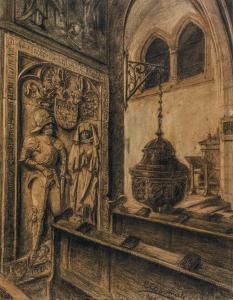 COSOMATI Ettore 1871-1960,Interno della chiesa di S. Francesco a Rothenbur,1903,Bertolami Fine Arts 2016-06-08