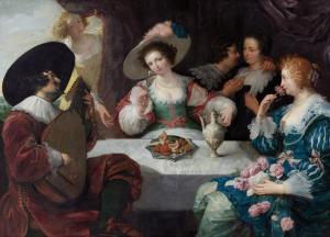 COSSIERS Jan,Allegory of the five senses: an elegant company se,1640,Galerie Koller 2023-03-31