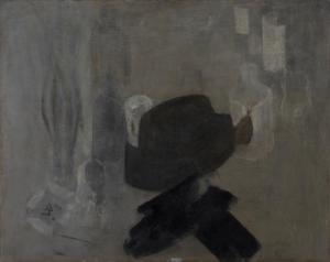 COSSIO Pancho 1898-1970,Bodegón, guantes negros y sombrero gris,1961,Alcala ES 2022-12-22