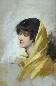 COSTANTINI Giovanni,Ritratto di donna con velo giallo,Galleria Pananti Casa d'Aste 2022-10-21