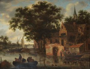 COSYN Pieter 1630-1667,A riverside town with figures in a ferry,Bonhams GB 2018-10-24