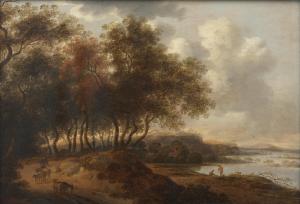 COSYN Pieter 1630-1667,Wooded river landscape with a shepherd, sheep and ,Bonhams GB 2023-09-13
