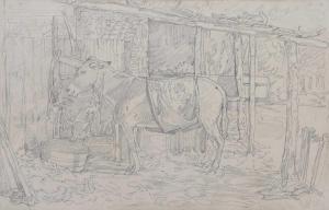 COTMAN John Joseph 1814-1878,Donkey in a Shed,1861,Keys GB 2024-03-28