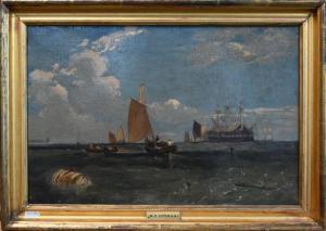 COTMAN Miles Edmund,Marine view of fishing boats by a hulk ship,Andrew Smith and Son 2022-03-22