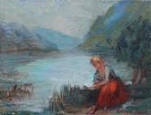 COTTARD FOSSEY Louise 1902-1983,Young girl by the lake,Matsa IL 2018-11-05